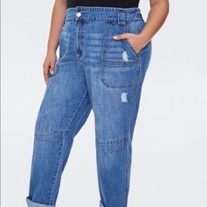 Straight leg cuffed distressed jeans